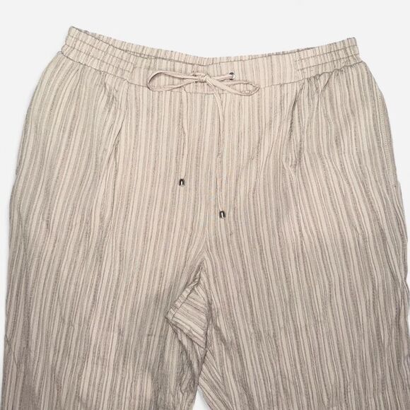 Tan Stripe Textured Lightweight Drawstring Pants - Picture 3 of 9